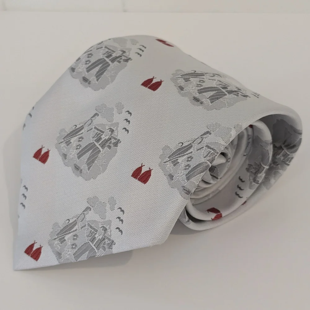RARE Vintage Hardy Amies Tie Mens Gray Red Wheat Farming Pattern Silk Old Money